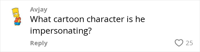 Comment on social platform by user Avjay asking what cartoon character someone is impersonating, related to Ibiza Final Boss viral haircut. Comment on social platform by user Avjay asking what cartoon character someone is impersonating, related to Ibiza Final Boss viral haircut.