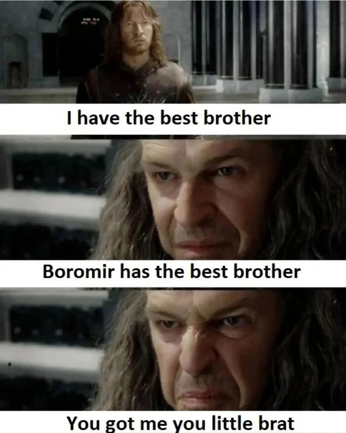 Three-panel Lord of the Rings meme showing Boromir with captions about having the best brother, capturing hilarious LOTR moments.