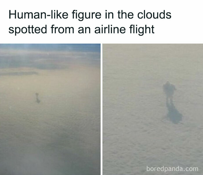Human-like figure formed by clouds spotted from an airline flight, a creepy fact to deprive somebody of sleep.