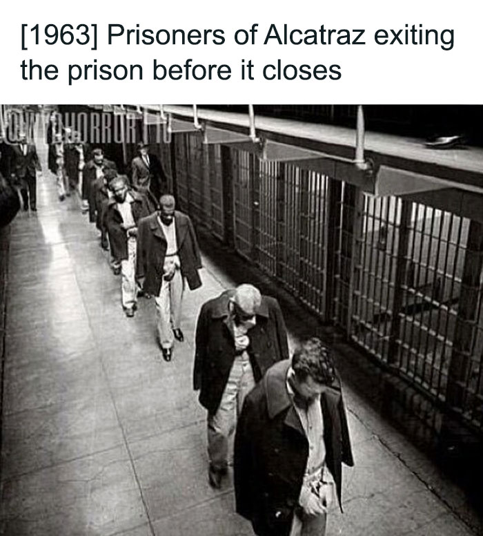 Prisoners exiting Alcatraz in 1963, a creepy fact highlighting eerie moments before the prison’s closure.