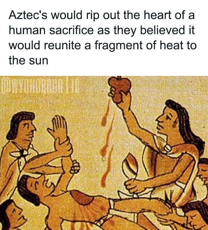 Illustration showing Aztec human sacrifice ritual, a creepy fact related to ancient practices that can deprive somebody of sleep.