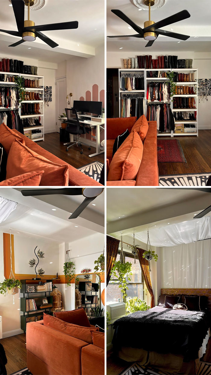 Cozy home corners decorated with stylish shelving, plants, and warm-toned furniture showcasing proud decorating touches.