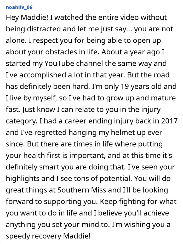 Comment on social media post sharing support and respect for Jamie Lynn Spears' daughter after her coma accident recovery.