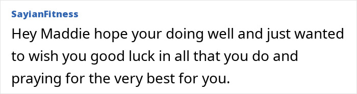 Comment from SayianFitness expressing hope and prayers for Jamie Lynn Spears' daughter recovering from accident coma.