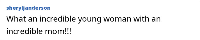 Text comment from user sheryljanderson praising Jamie Lynn Spears' daughter as an incredible young woman with an incredible mom.