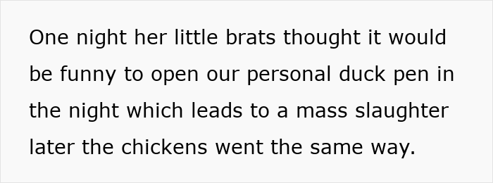 Text image showing a message about children opening a duck pen at night leading to the slaughter of chickens. Text image showing a message about children opening a duck pen at night leading to the slaughter of chickens.