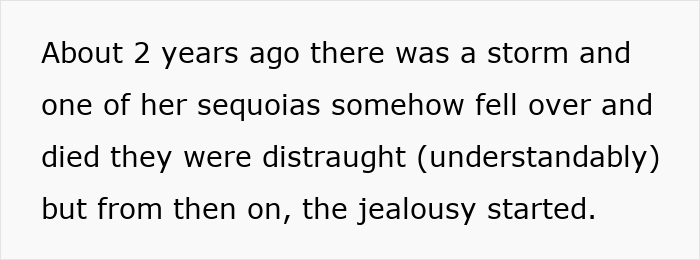 Text describing jealousy leading to conflict over neighbor’s trees resulting in a six-figure fine for tree cutting. Text describing jealousy leading to conflict over neighbor’s trees resulting in a six-figure fine for tree cutting.