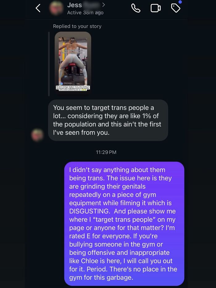 Screenshot of a serious social media exchange about Joey Swoll's response to controversial gym behavior and height remarks.