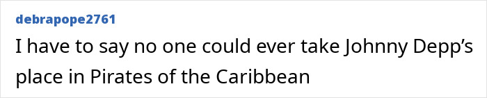 Comment stating no one could replace Johnny Depp in Pirates of the Caribbean, reflecting fans' dislike of AI Keanu Reeves as Jack Sparrow.