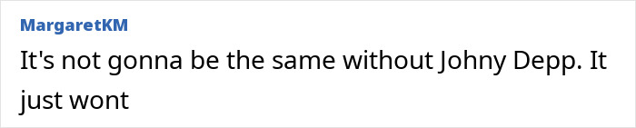 Text comment from MargaretKM stating disappointment about Johnny Depp's absence in the context of AI turning Keanu Reeves into Jack Sparrow.