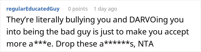 Comment accusing others of bullying and DARVO tactics after host kicks out friend&rsquo;s neurodivergent buddy over hearing aids incident