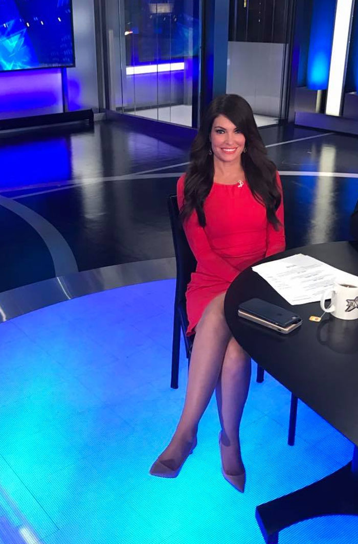 Kimberly Guilfoyle sitting in a studio wearing a red dress, smiling, representing six eras of change before and after.