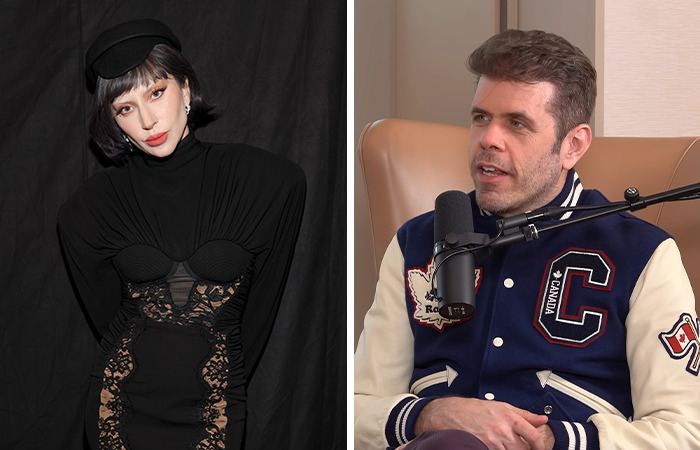 Two celebrities pictured, one posing in a black outfit and the other speaking into a microphone, highlighting celeb social media call-outs.