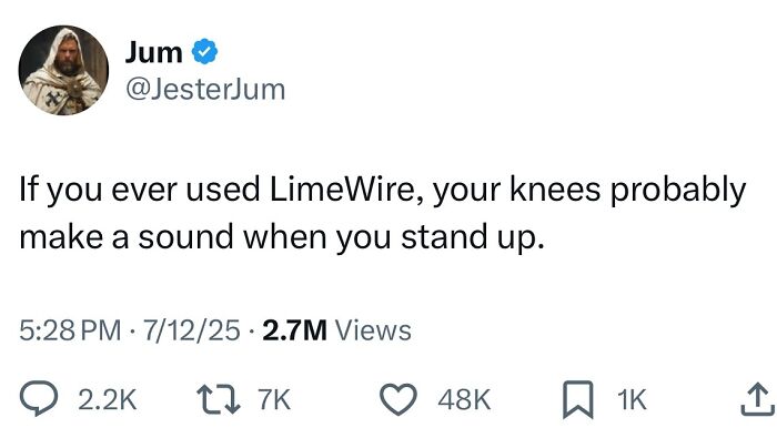 Tweet humor about LimeWire nostalgic reference with millions of views in a collection of hilarious tweets from July.