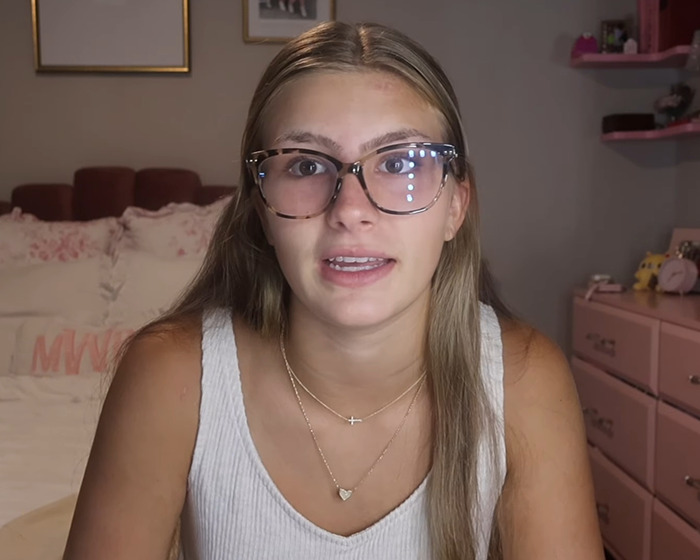 Jamie Lynn Spears' daughter wearing glasses, speaking in a bedroom about accident that left her in a coma