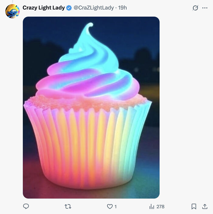 Colorful glowing cupcake resembling Rihanna's maternity dress mocked by fans over its absurd price discovered online.