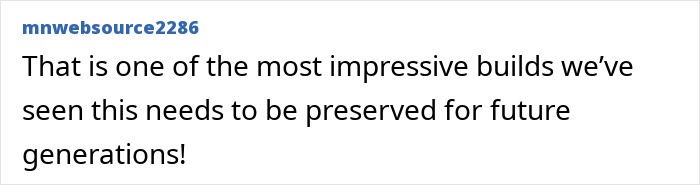 Comment praising a fully functional 8-bit computer built entirely out of K’Nex, calling it an impressive build to preserve. Comment praising a fully functional 8-bit computer built entirely out of K’Nex, calling it an impressive build to preserve.