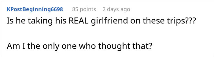 Screenshot of an online comment questioning if the woman&rsquo;s boyfriend told friends she couldn&rsquo;t join the couples trip without asking her.