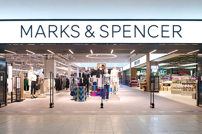 Marks and Spencer store interior with mannequins and clothing displays, related to alleged trans employee controversy.