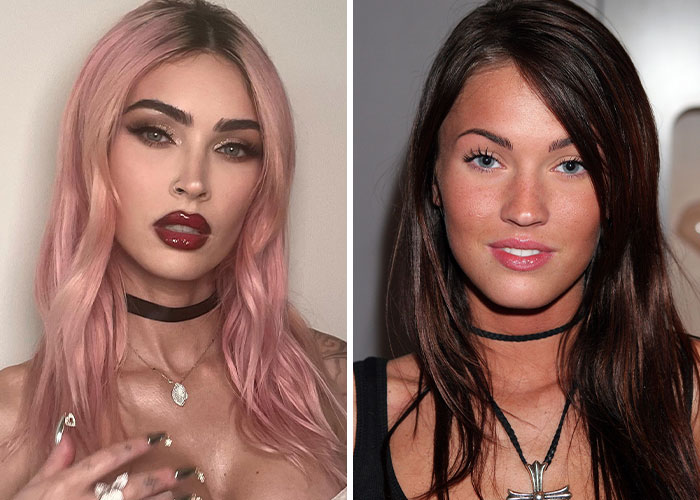 Side-by-side images of a woman with makeup and without makeup showing stars seen without makeup or professional lighting.