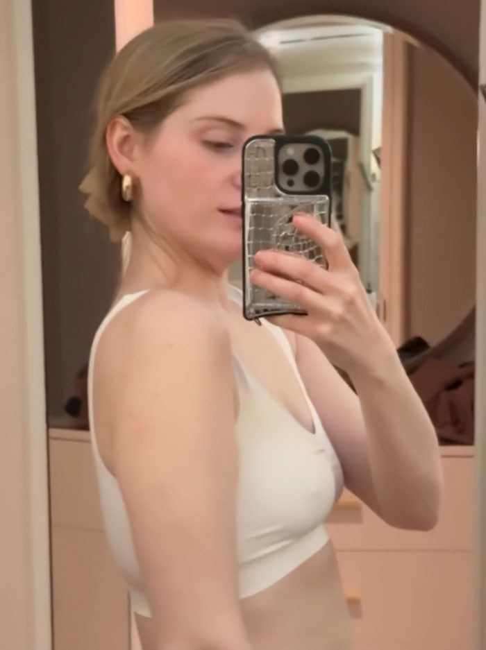 Meghan Trainor looking skinnier than ever in a white top, taking a mirror selfie at a premiere event. Meghan Trainor looking skinnier than ever in a white top, taking a mirror selfie at a premiere event.