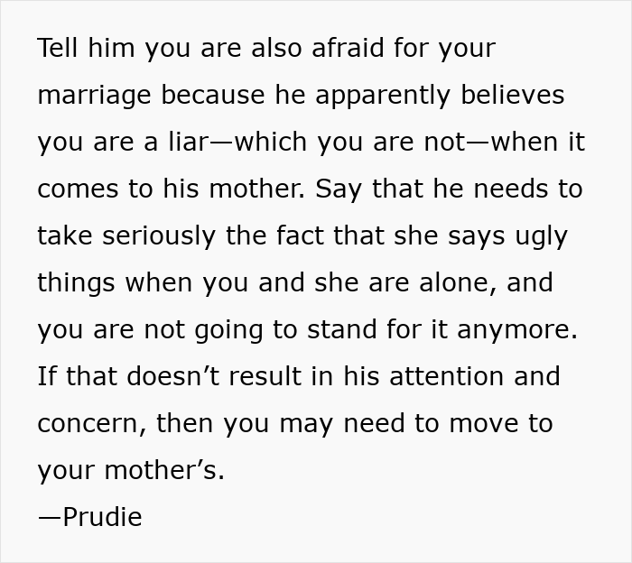 Alt text: Advice on dealing with a man who never believes his mom is poisoning his wife and being furious with the wife proves him wrong