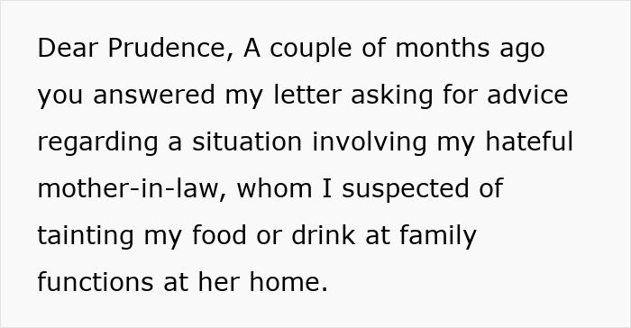 Text excerpt from a letter describing suspicion of mother-in-law poisoning wife&rsquo;s food at family events.