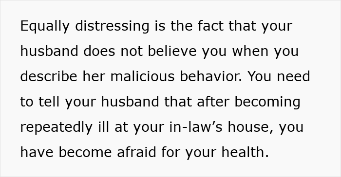 Wife explains to furious husband that his mom's poisoning caused her repeated illness at in-law&rsquo;s house.