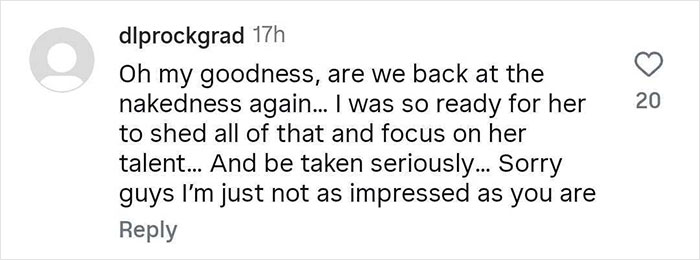 Comment expressing disappointment about Miley Cyrus stripping down for Perfect magazine cover, questioning focus on talent. - 28