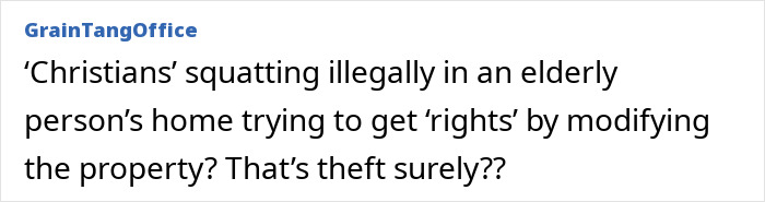 Comment discussing a couple accused of squatting in and renovating an abandoned million-dollar house.