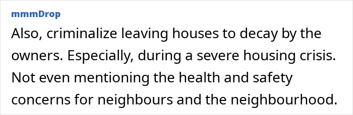 Text discussing squatting in an abandoned million-dollar house and its impact on housing and neighborhood safety.