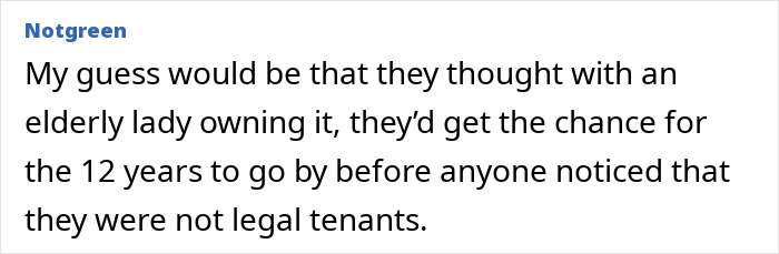 Comment discussing a couple accused of squatting in an abandoned million-dollar house and renovating it, sparking debate.