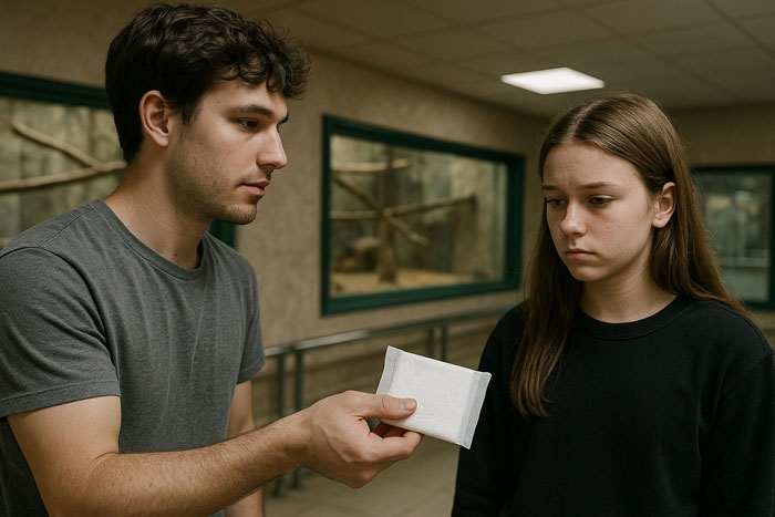 Young man carrying pads for daughters while woman looks upset, highlighting a controversial family disagreement about support.