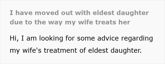 Text message screenshot discussing a dad moving out due to mom loving their girly daughter more than the other.