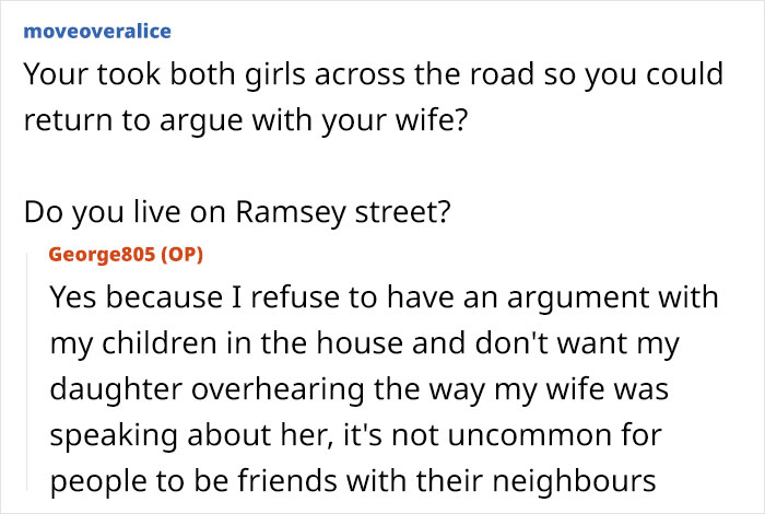 Screenshot of an online discussion about family issues where dad removes one child from the home over conflicts with a girly daughter.