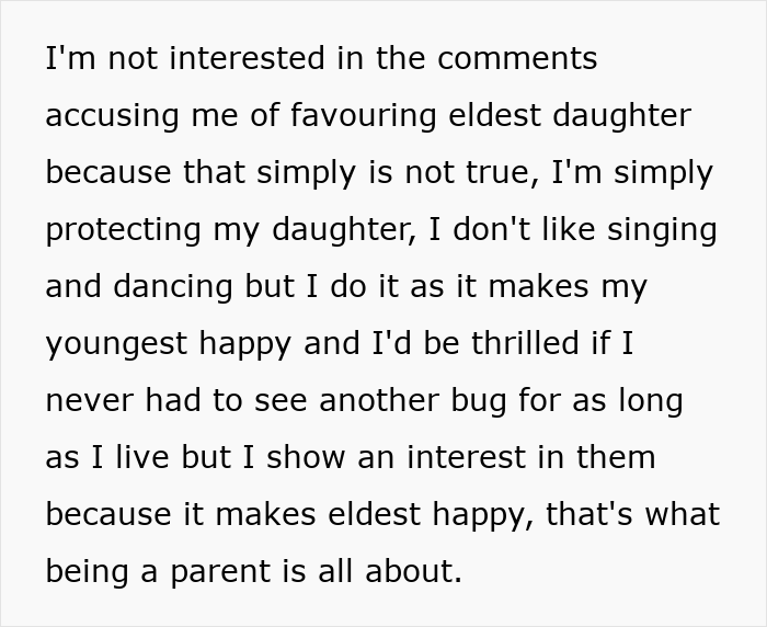 Alt text: Parent explains favoring girly daughter and protecting her, causing dad to remove the other child from home.