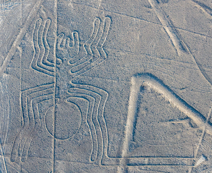 Aerial view of a large ancient geoglyph of a spider discovered with AI, revealing one of history&rsquo;s biggest puzzles.