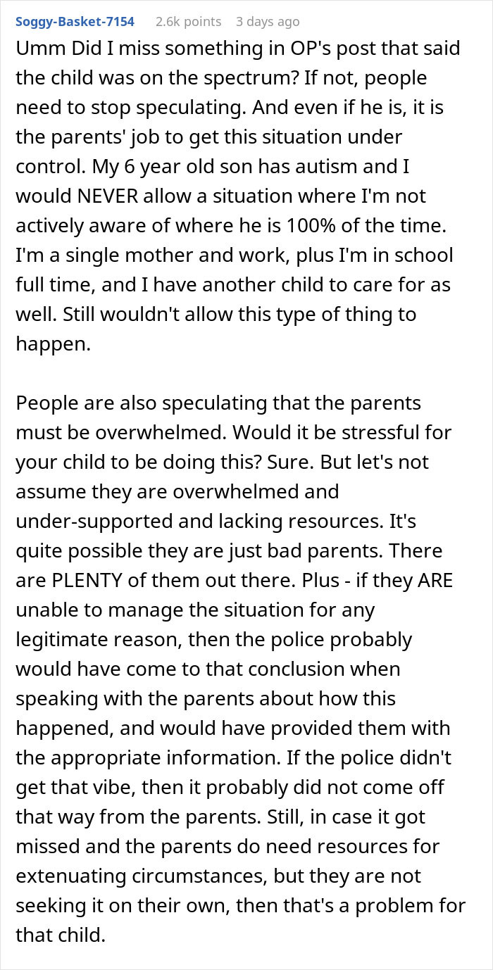 Comment discussing a woman catching neighbor&rsquo;s son in her home and surprised by the parents&rsquo; casual reaction online.
