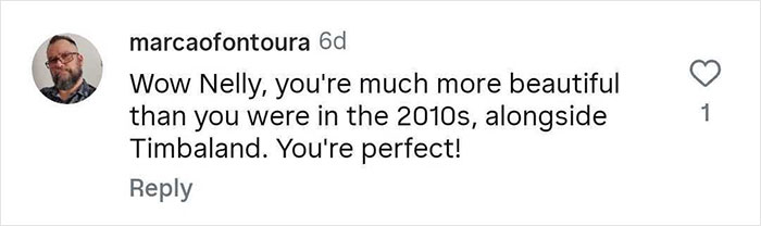 Comment on a post praising 46-year-old Nelly Furtado for showing off her natural curves onstage in a racy top and miniskirt.