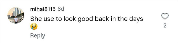 Comment on social media post expressing nostalgia about appearance, featuring casual text and sad emoji.