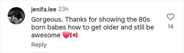 User comment on social media praising 46-year-old Nelly Furtado for showing natural curves and aging gracefully.