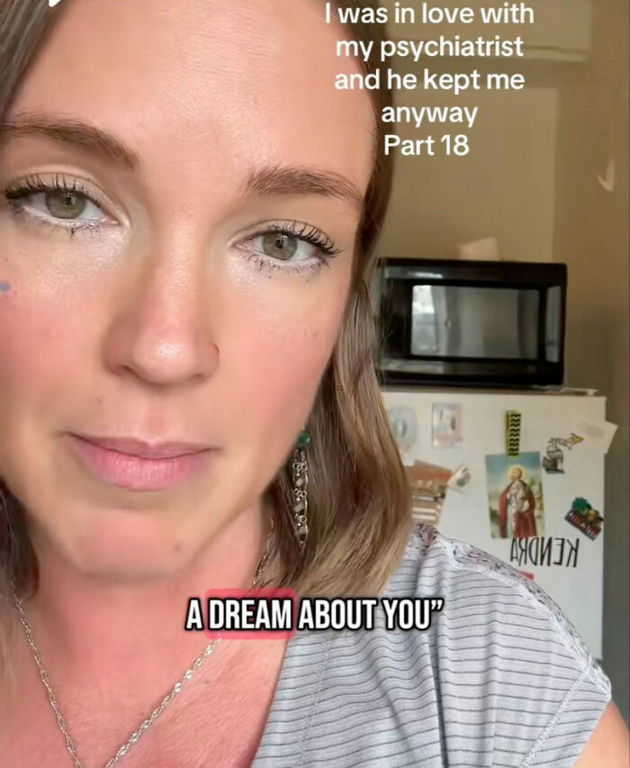 Close-up of woman sharing story about being obsessed with her therapist, sparking netizens' reactions online.