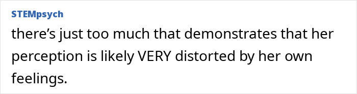 Text post from STEMpsych discussing distorted perception and feelings in a woman obsessed with her therapist.