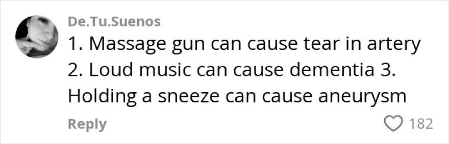 Comment highlighting risks of post-exercise habits including artery tears and dementia, shared on a social media platform.