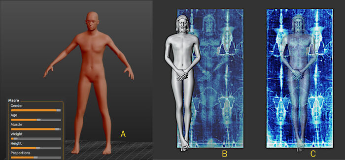 3D models showing how the Shroud of Turin might have been draped on a statue rather than a human body. 3D models showing how the Shroud of Turin might have been draped on a statue rather than a human body.