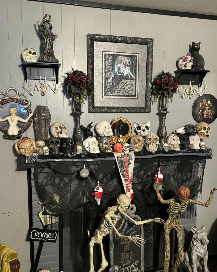 Halloween-inspired decor pieces featuring skulls, skeletons, and gothic elements that made peoples homes more magical.