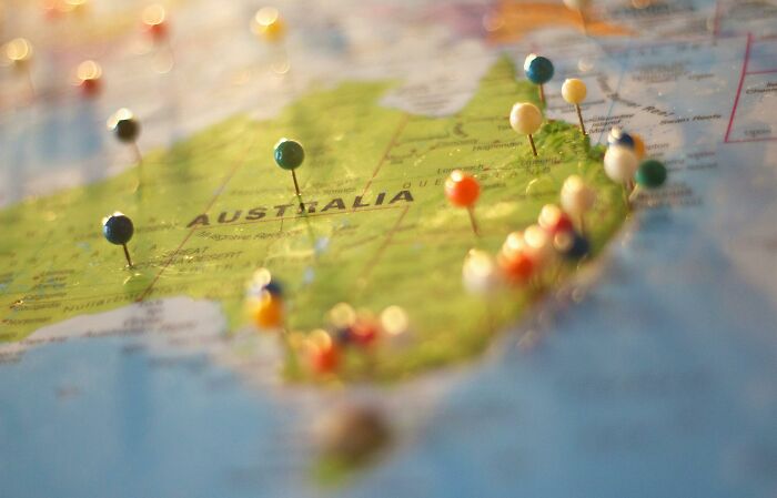 Map of Australia with colorful pins marking various safe things people can’t stop freaking out about, according to netizens