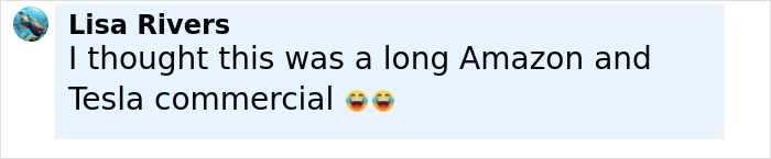 Comment from Lisa Rivers humorously comparing Ice Cube's War Of The Worlds to an Amazon and Tesla commercial.