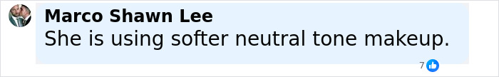 Comment text about Donatella Versace's transformation, highlighting a softer neutral tone makeup look.