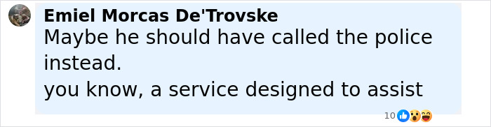 Man commenting about calling police, expressing opinion on Good Samaritan protecting helpless mom and children from attacker.